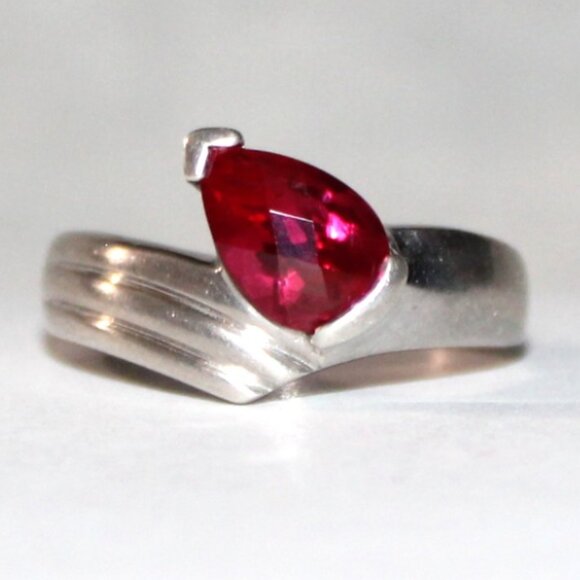 Sterling Silver Lab Created Ruby Ring - Picture 1 of 7